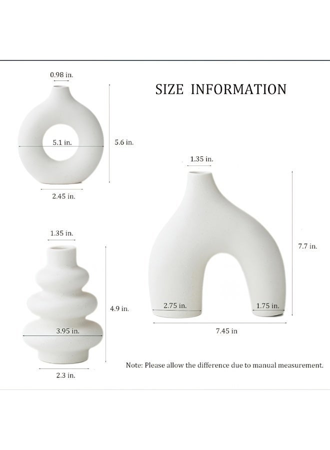 ALMiHomi White Ceramic Vase Set of 3 – Boho Nordic Minimalist Decorative Flower Vases for Home Office Living Room Bedroom - Image 2